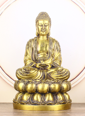 纯铜娑婆三圣佛像家居摆件家用供奉释迦牟尼佛观音菩萨地藏王菩萨