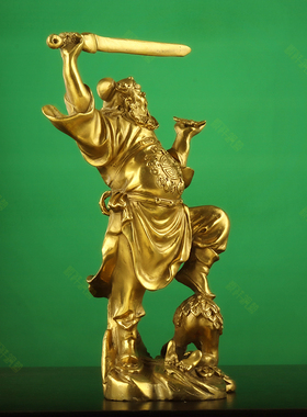 纯铜持剑钟馗铜像持扇人物仿古铜器桌面摆件客厅居家门厅玄关摆放