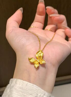 黄金色漫舞蝴蝶吊坠项链小众设计