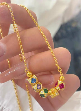 黄金色彩虹糖果项链手链套装女时