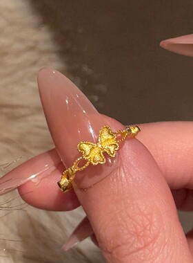 黄金色镂空蕾丝蝴蝶结戒指女小众