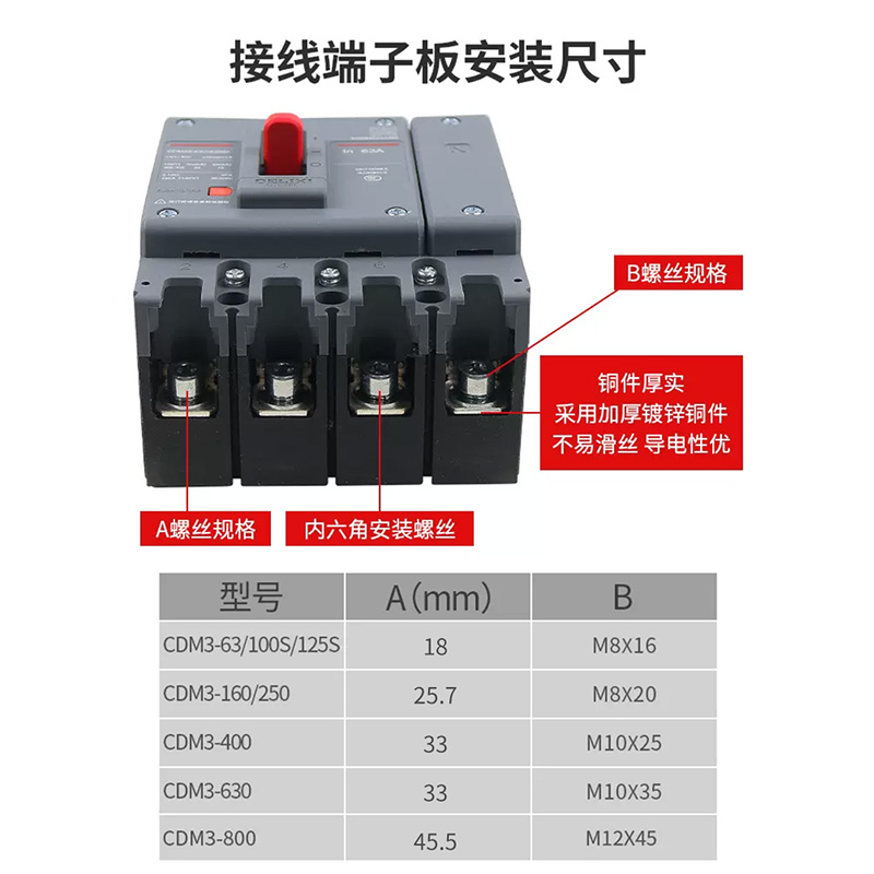 德力西100a空气开关CDM3塑壳断路器三相四线630a家用电闸空开250a - 图0