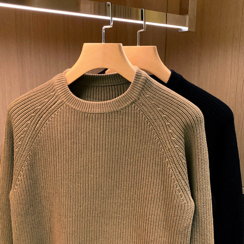 美式老钱风高级黑色圆领毛衣男冬季新款休闲复古加厚上衣针织衫男,淘宝优惠券,粉丝福利购,淘宝优惠卷