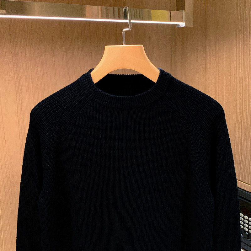 美式老钱风高级黑色圆领毛衣男冬季新款休闲复古加厚上衣针织衫男,淘宝优惠券,粉丝福利购,淘宝优惠卷