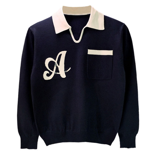 欧洲站潮流男装翻领针织衫上衣秋冬新款独特拼色衣服长袖polo衫男 - 图3