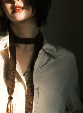 波西米亚风玛瑙围巾项链复古高级感手工编织毛衣链原创设计