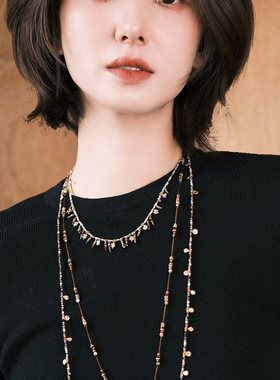 复古宫廷天然彩石四叶草吊坠项链锁骨链轻奢金银拼色choker秋冬