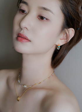 天然彩石紫色系搭珍珠项链