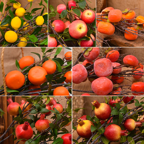 仿真花石榴柿子果实客厅装饰摆件餐桌玄关假花树枝如意插花束软装 - 图2