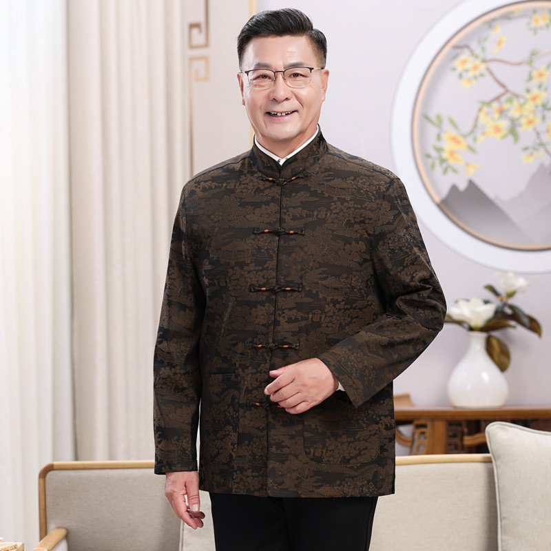 秋季新款中老年唐装男夹克套装60-70-80岁爷爷外套生日宴会爸爸装