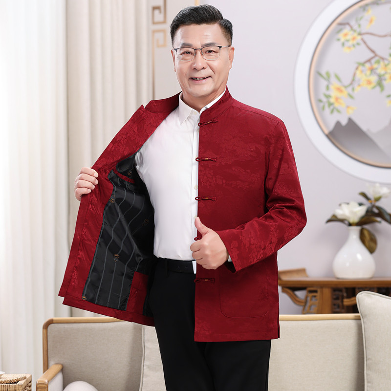 秋季新款中老年唐装男夹克套装60-70-80岁爷爷外套生日宴会爸爸装