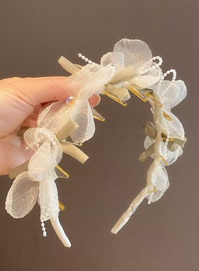 韩版东大门清新绿色蝴蝶结烧花蝴蝶结发箍女甜美少女高颅顶发卡