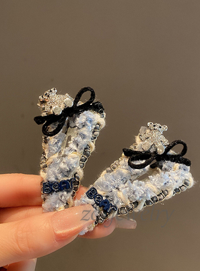 韩式蓝色毛线卡通微镶小熊边夹女高级感甜美气质侧边碎发夹发卡