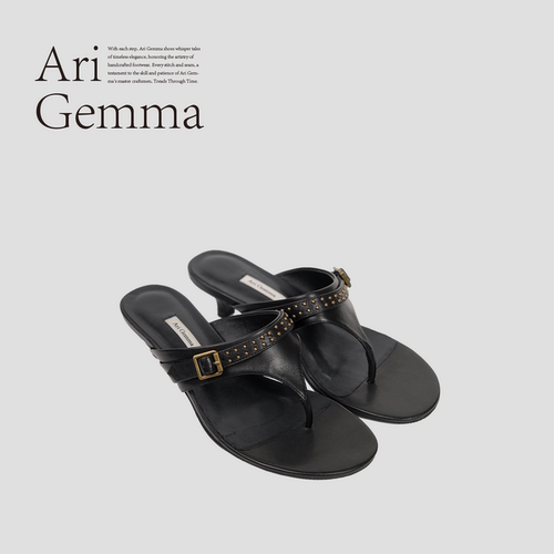 Ari Gemma｜波尔多·T字带夹趾拖鞋铆钉扣带反叛摩登坡跟凉鞋 - 图3