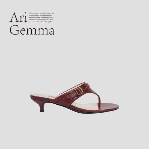 Ari Gemma｜波尔多·T字带夹趾拖鞋铆钉扣带反叛摩登坡跟凉鞋 - 图2