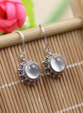 手工饰品镶嵌月光石耳环复古吊坠