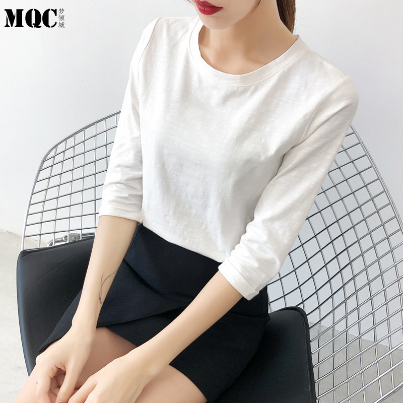 早春七分袖竹节棉女新款纯色t恤 梦倾城T恤