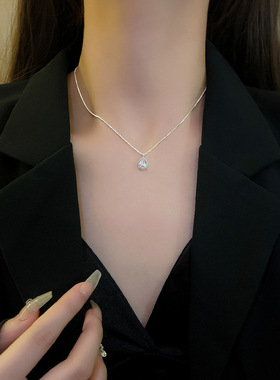 轻奢小众锆石水滴项链女韩国甜美超仙梦幻渐变色锁骨链网红颈