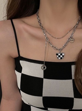 韩版ins叠戴小熊项链女小众设计感百搭锁骨链嘻哈潮酷毛衣链配饰