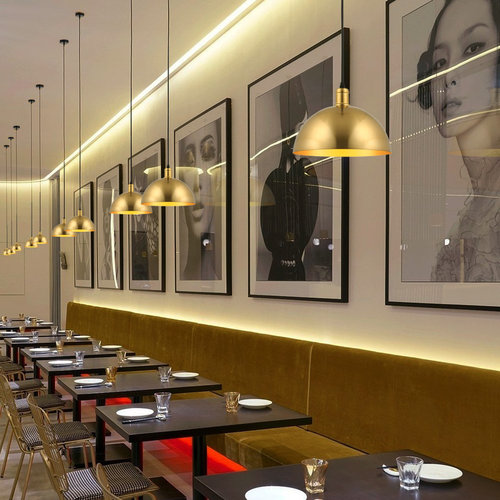 后现代北欧简约火锅店西餐厅灯具轻奢连锁餐饮店金色单头小吊灯 - 图1