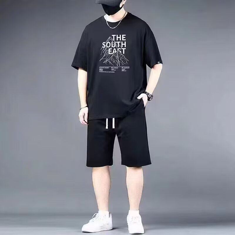 大码男士夏季冰丝速干休闲套装男短袖t恤宽松运动上衣短裤两件套,淘宝优惠券,粉丝福利购,淘宝优惠卷