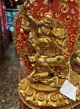 尼泊尔释迦族手工艺35cm紫铜鎏金愤怒莲师多吉绰洛佛像