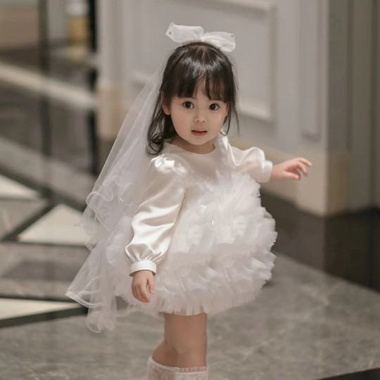 2025秋冬新款女童蓬蓬裙周岁礼服抓周蛋糕裙花童公主裙表演生日裙