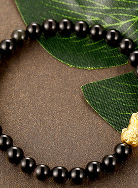 黄金貔貅手串男女情侣款转运招财手链天然玛瑙手饰生日礼物送女友