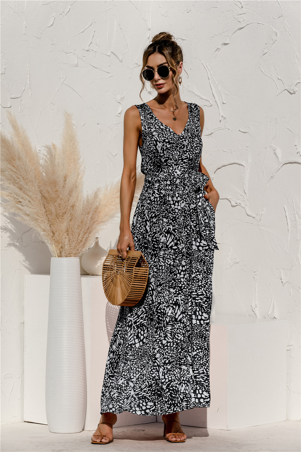 Leopard grain v-neck lace dress summer Bohemia wind holiday - 图3