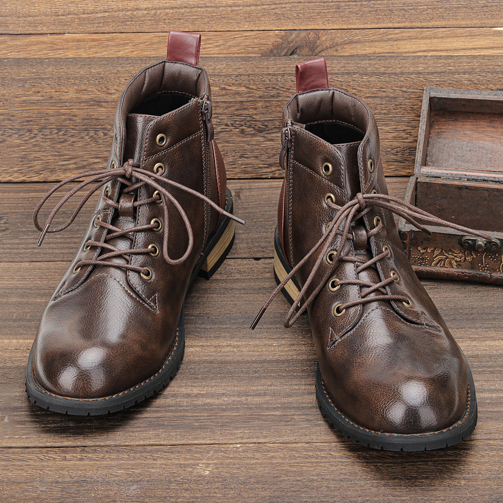 Men's single boots wood root short boots男士单靴木根增高短靴 - 图0