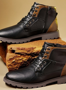 Men's handsome Retro Martin Boots Autumn男士大码机车双色靴