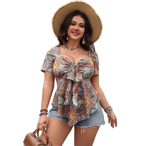 大码性感系带宽松印花上衣女装Large size sexy women's clothing - 图3