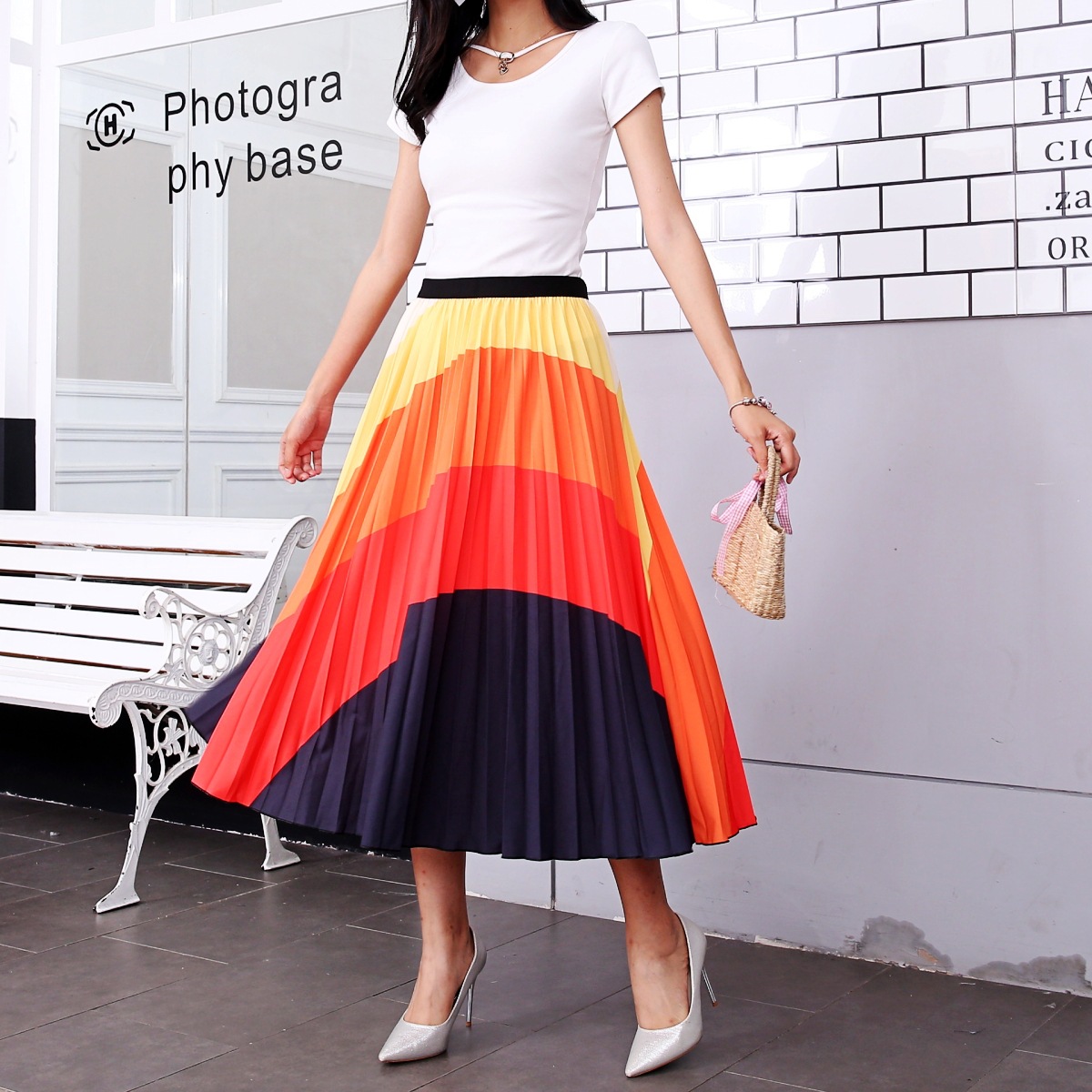 Summer Elastic waistline Pleated skirt 松紧腰百褶裙半身裙 - 图2