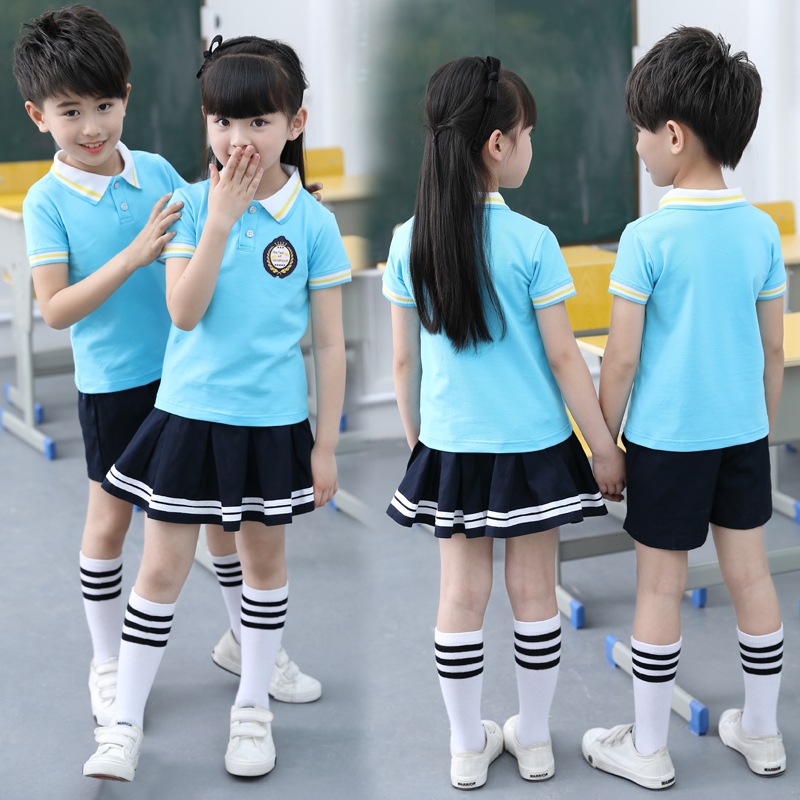 幼儿园园服夏季毕业班服短袖套装一二三年级小学生校服夏装绿色