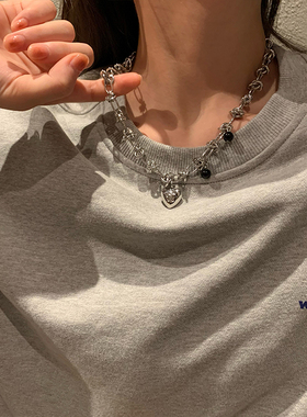 新款爱心项链女荆棘毛衣链甜酷钛钢手链小众设计感辣妹卫衣链潮