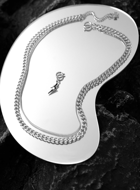 欧美双层古巴闪电项链男潮轻奢小众女夏嘻哈饰品吊坠钛钢ins男生