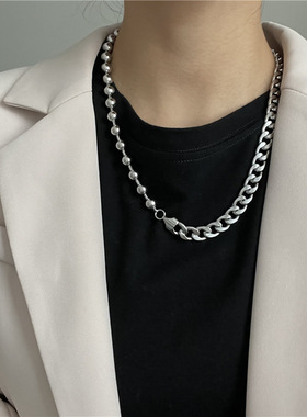 ins土酷嘻哈重工拼接链条钛钢项链手链男女潮男新款欧美百搭配饰
