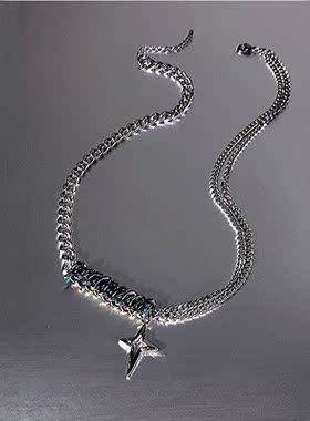 拼接镭射链条项链女ins嘻哈男潮星饰品欧美新款冷淡风甜酷