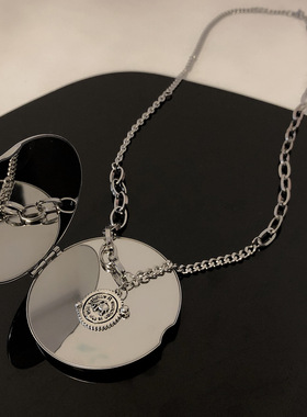 新款感拼接项链男女ins嘻哈圆牌小象吊坠简约百搭毛衣链