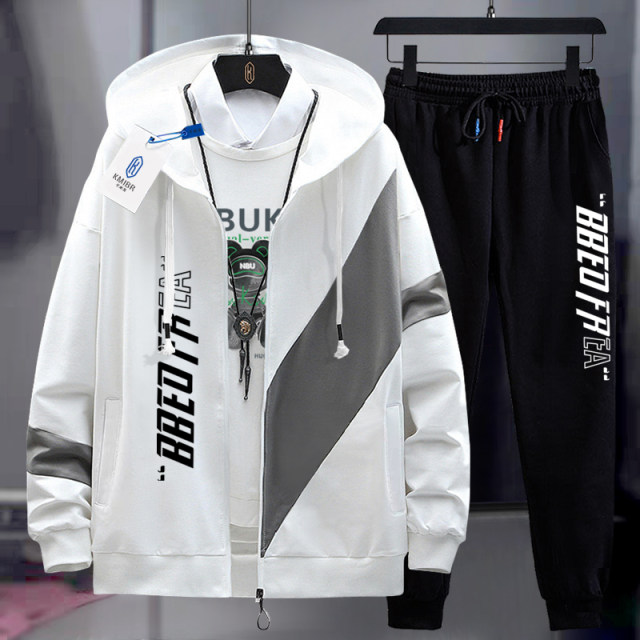 2023 autumn and winter places with sweater men's casual sports suits men's handsome set with hooded students and teenagers