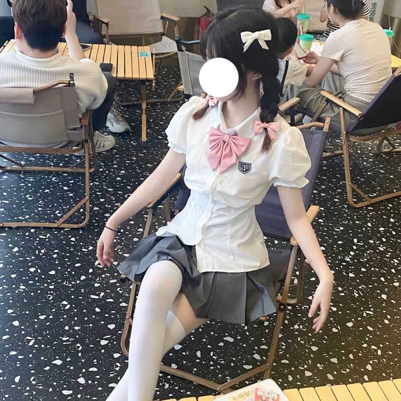 日系jk制服2024夏学院风女洋气减龄白衬衫修身收腰小个子短款衬衣