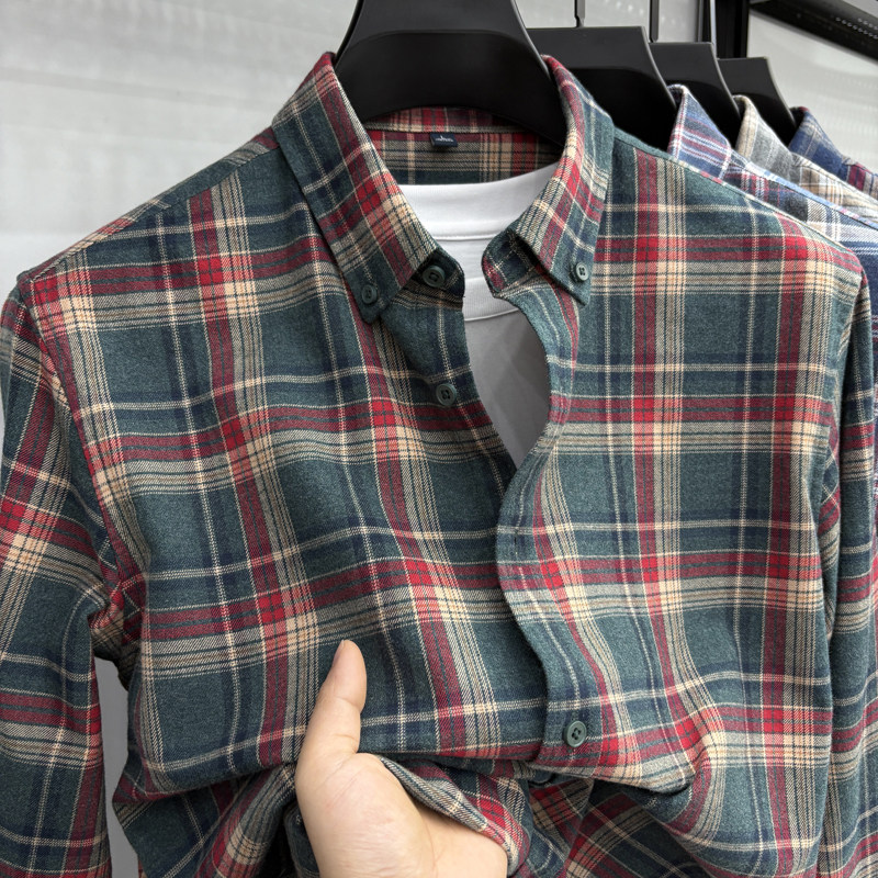 男士春秋季纯棉衬衫磨毛格子潮流百搭衬衣新款长袖上衣休闲上衣服,淘宝优惠券,粉丝福利购,淘宝优惠卷