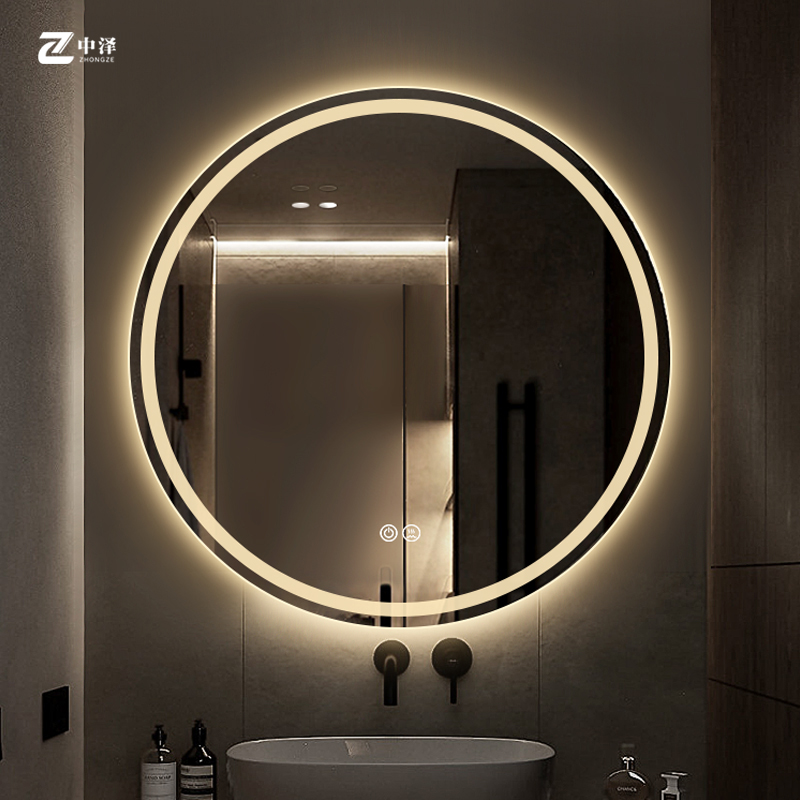 智能圆形浴室镜挂墙卫生间镜子洗手间带灯圆镜壁挂防雾发光led镜