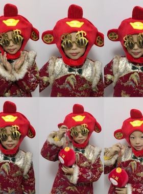 2026新年红色喜庆头套帽子男女儿童春节元旦活动拍照表演摄影道具
