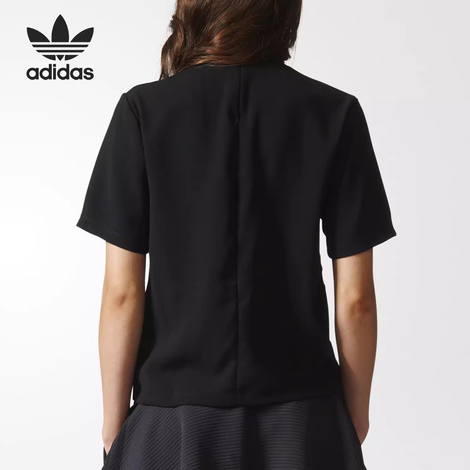 Adidas/阿迪达斯正品三叶草夏季女子高领显瘦休闲短袖T恤衫AY6704