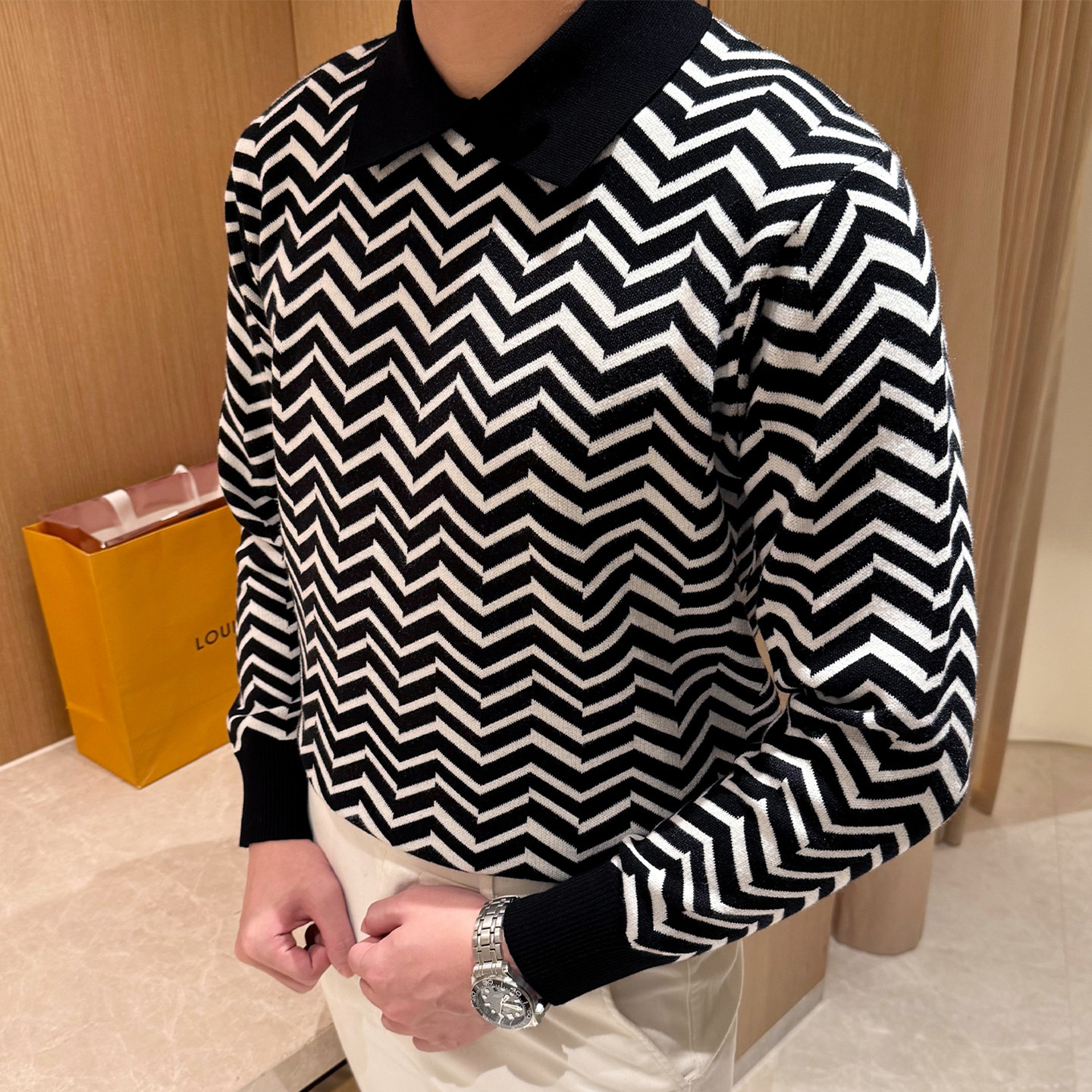 英伦复古男装商务翻领上衣针织衫秋冬新款高级菱形拼色男士polo衫,淘宝优惠券,粉丝福利购,淘宝优惠卷