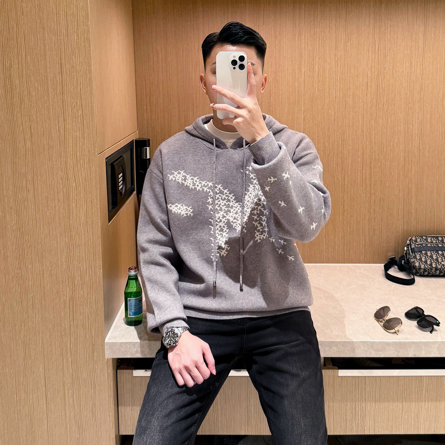 轻奢流行飞机提花带帽卫衣针织衫男休闲宽松厚实保暖毛衣男款冬季,淘宝优惠券,粉丝福利购,淘宝优惠卷