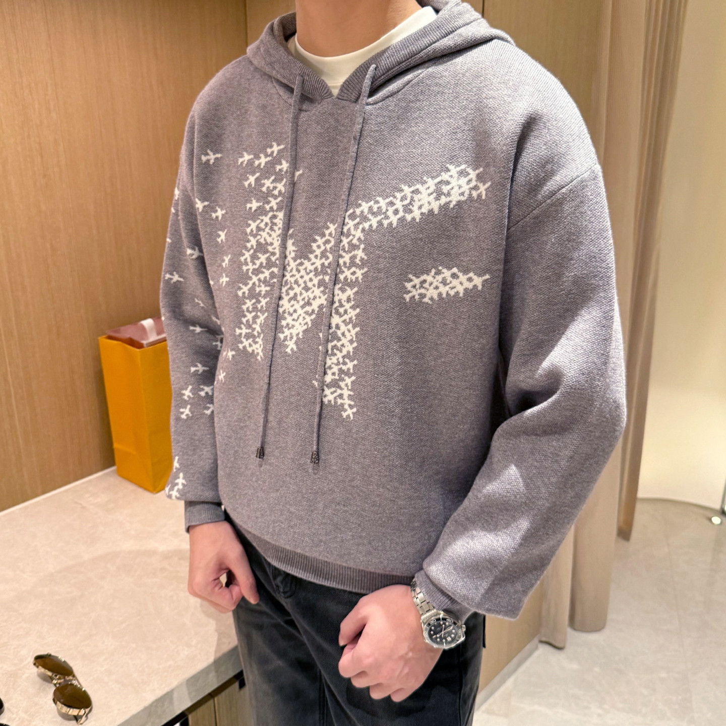 轻奢流行飞机提花带帽卫衣针织衫男休闲宽松厚实保暖毛衣男款冬季,淘宝优惠券,粉丝福利购,淘宝优惠卷