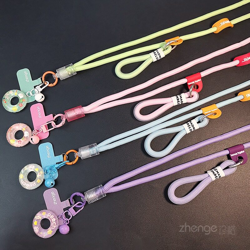 Mobile phone lanyard cross-body wearable long style with ring pendant