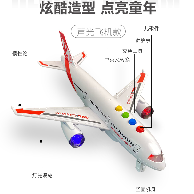 儿童惯性飞机玩具声光音乐故事机男孩宝宝耐摔客机模型空中巴士-图1